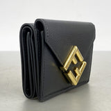 【5he5477-h】フェンディ 三つ折り財布 FFダイヤモンド レザー ブラック ゴールド金具【中古】レディース