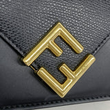 【5he5477-h】フェンディ 三つ折り財布 FFダイヤモンド レザー ブラック ゴールド金具【中古】レディース