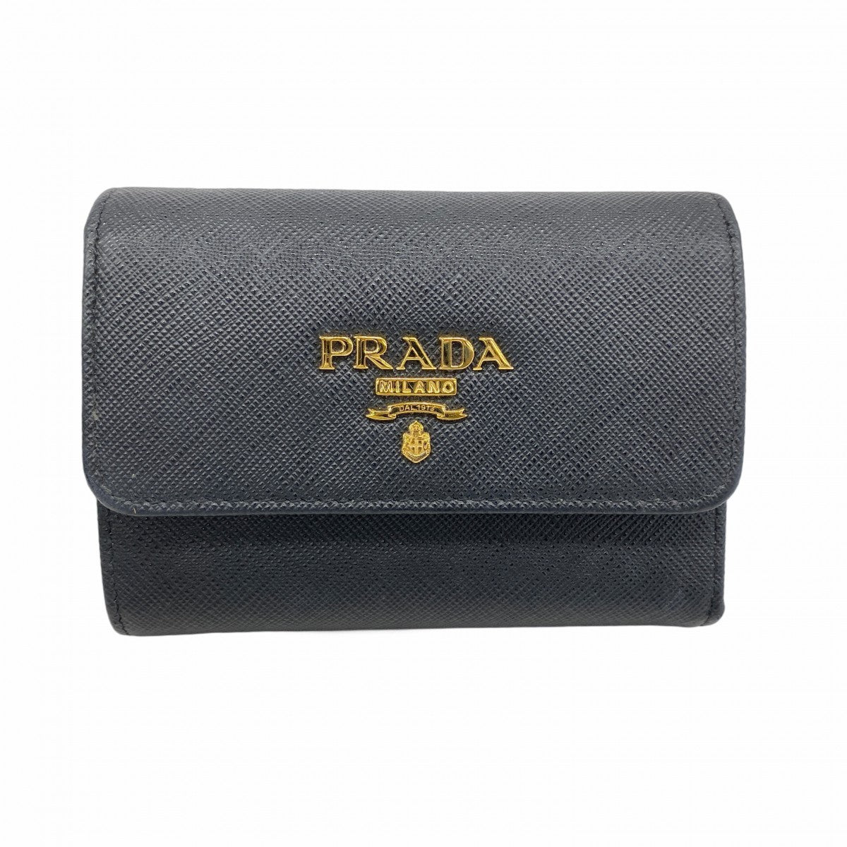 【5he5505-h】プラダ 三つ折り財布 サフィアーノ レザー ブラック ゴールド金具【中古】レディース