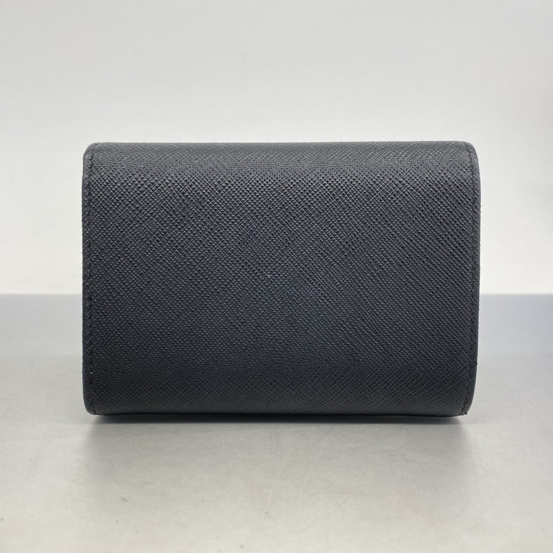 【5he5505-h】プラダ 三つ折り財布 サフィアーノ レザー ブラック ゴールド金具【中古】レディース