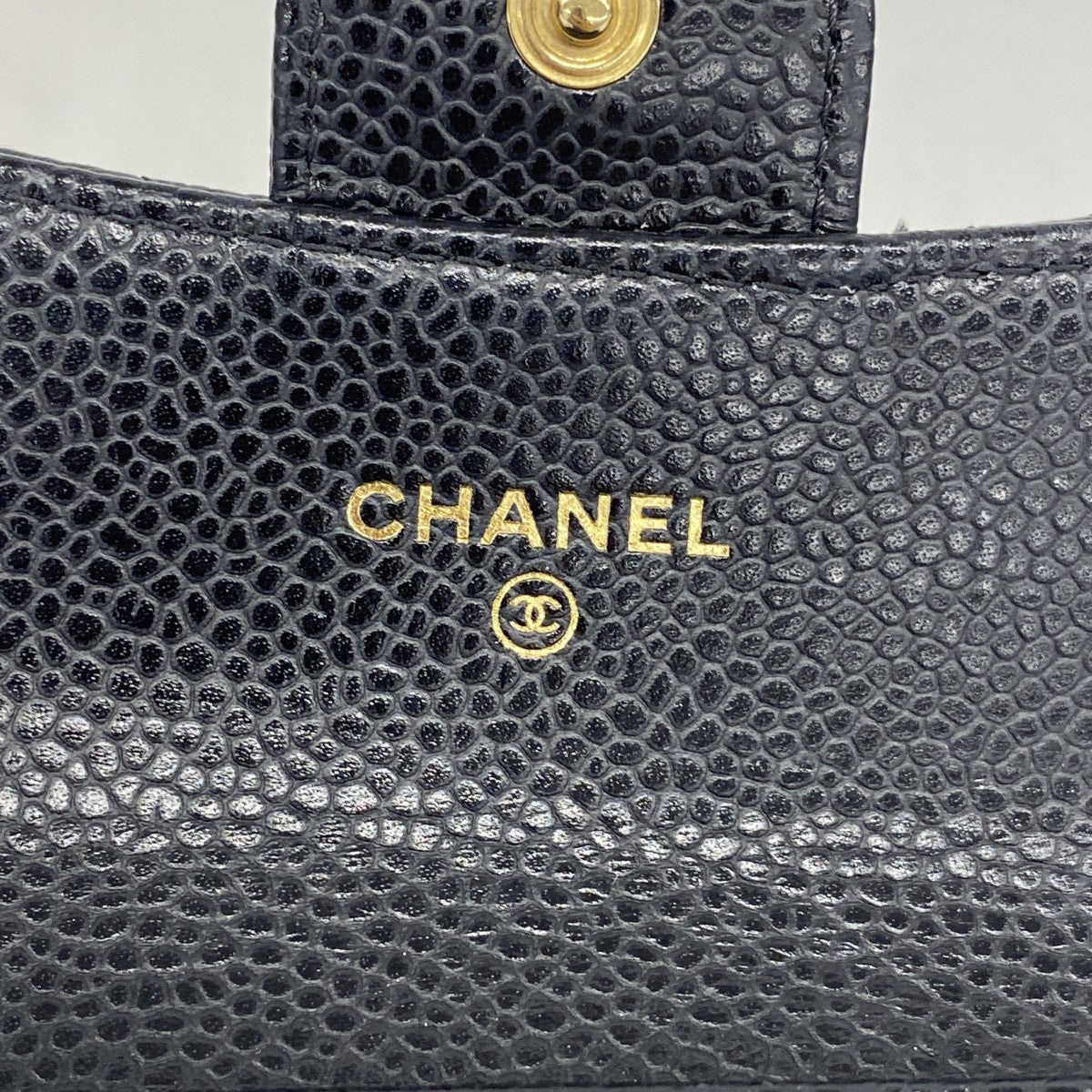 【5he5527-h】シャネル カードケース マトラッセ キャビアスキン ブラック ゴールド金具【中古】レディース