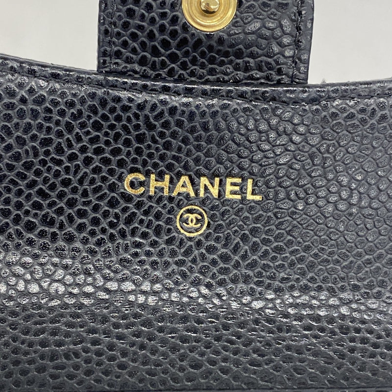 【5he5527-h】シャネル カードケース マトラッセ キャビアスキン ブラック ゴールド金具【中古】レディース