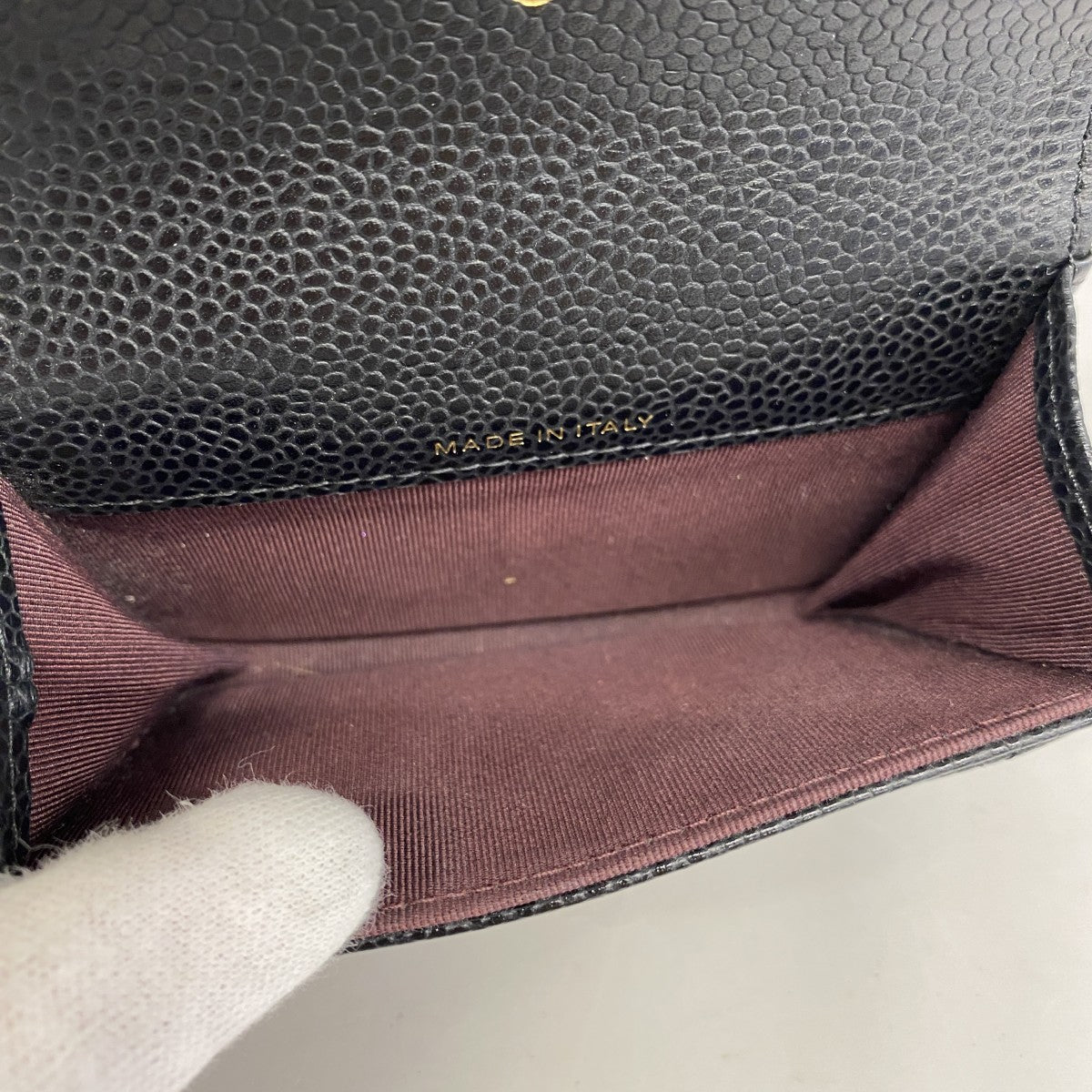 【5he5527-h】シャネル カードケース マトラッセ キャビアスキン ブラック ゴールド金具【中古】レディース