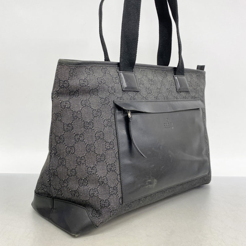 【5he5555-h】グッチ トートバッグ 34339 デニム ブラック シルバー金具【中古】レディース