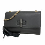 【5he5577-b-h】グッチ ショルダーバッグ バンブー 387611 レザー ブラック シャンパンゴールド金具【中古】レディース
