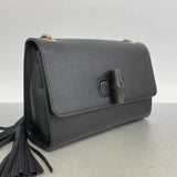 【5he5577-b-h】グッチ ショルダーバッグ バンブー 387611 レザー ブラック シャンパンゴールド金具【中古】レディース