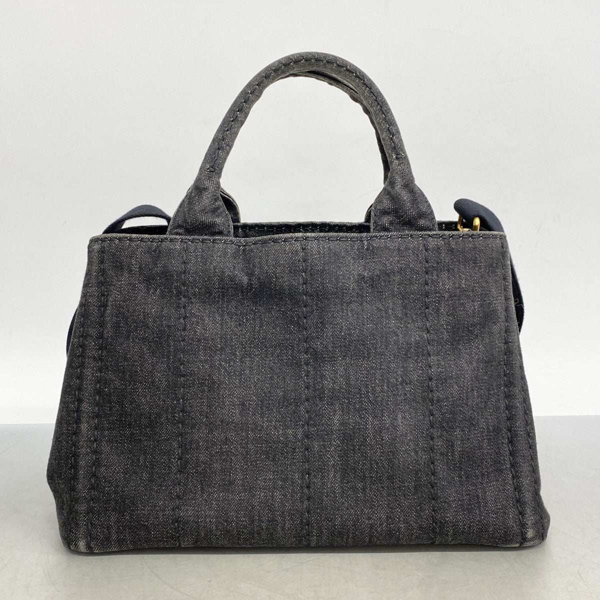 【5he5587-h】プラダ トートバッグ カナパ デニム ブラック ゴールド金具【中古】レディース