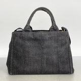 【5he5587-h】プラダ トートバッグ カナパ デニム ブラック ゴールド金具【中古】レディース