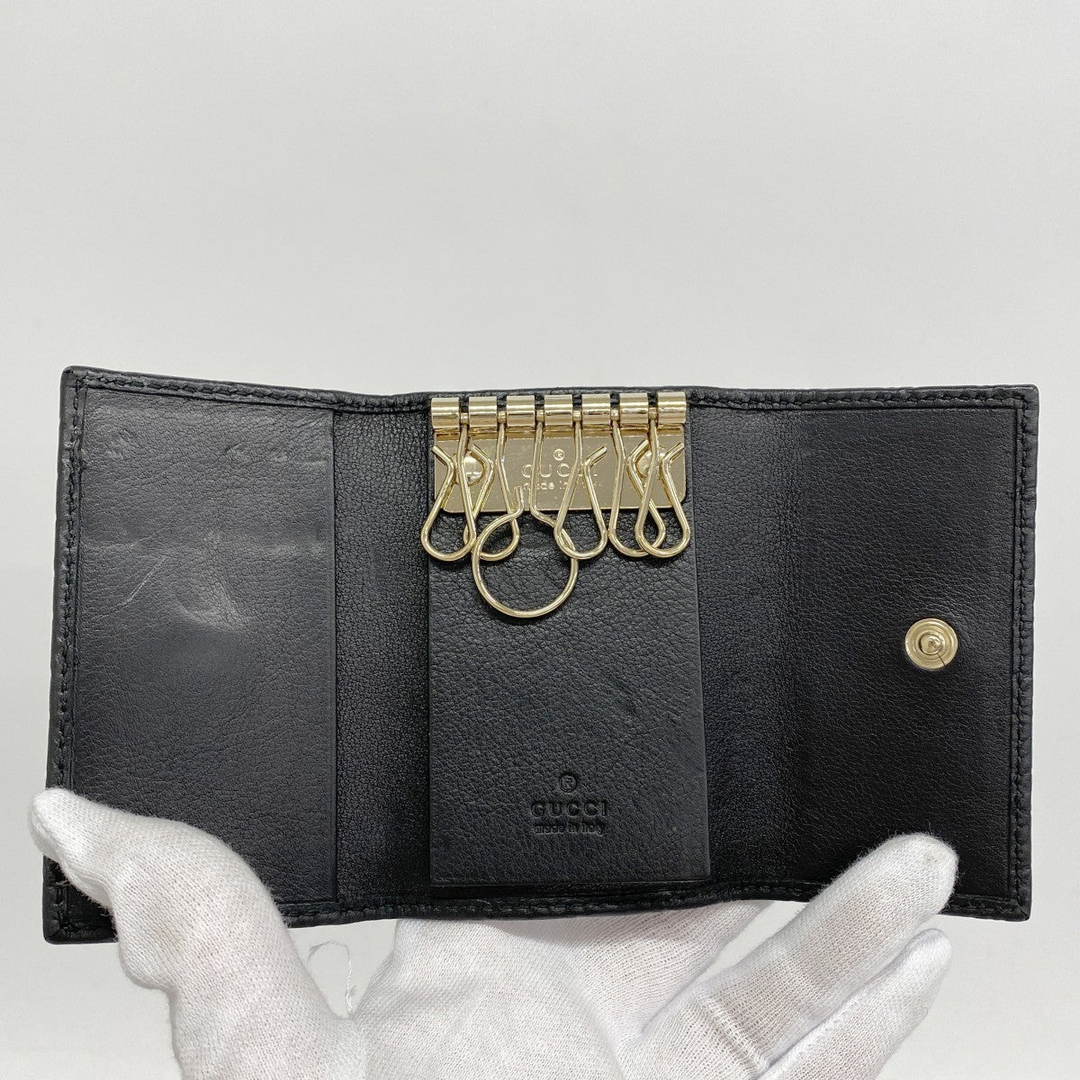 【5he5624-h】グッチ キーケース マイクログッチシマ 388682 レザー ブラック ゴールド金具【中古】レディース