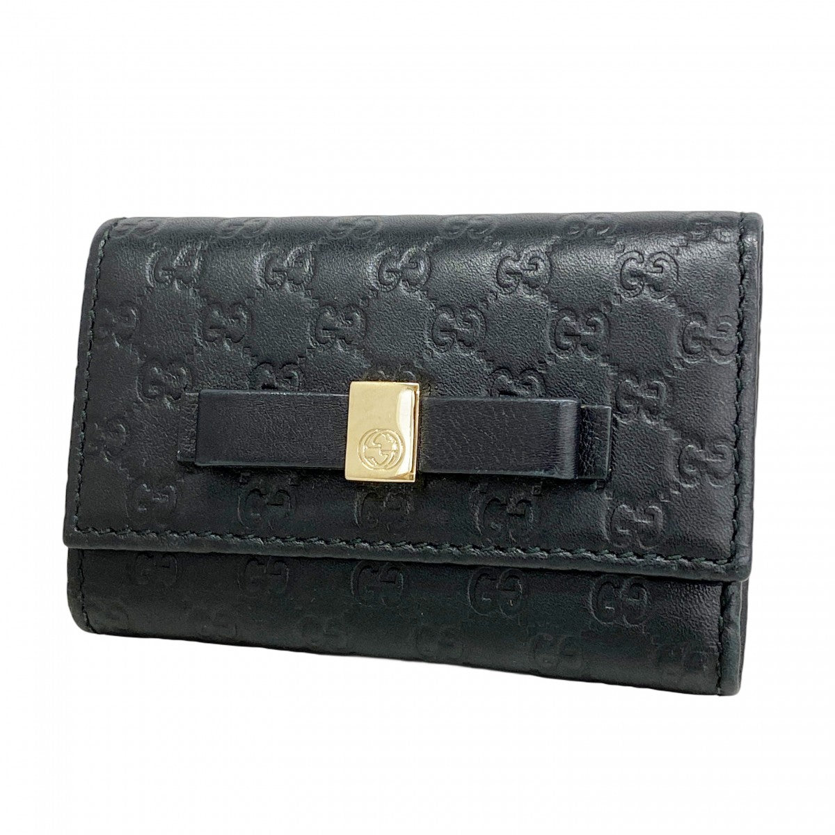 【5he5624-h】グッチ キーケース マイクログッチシマ 388682 レザー ブラック ゴールド金具【中古】レディース