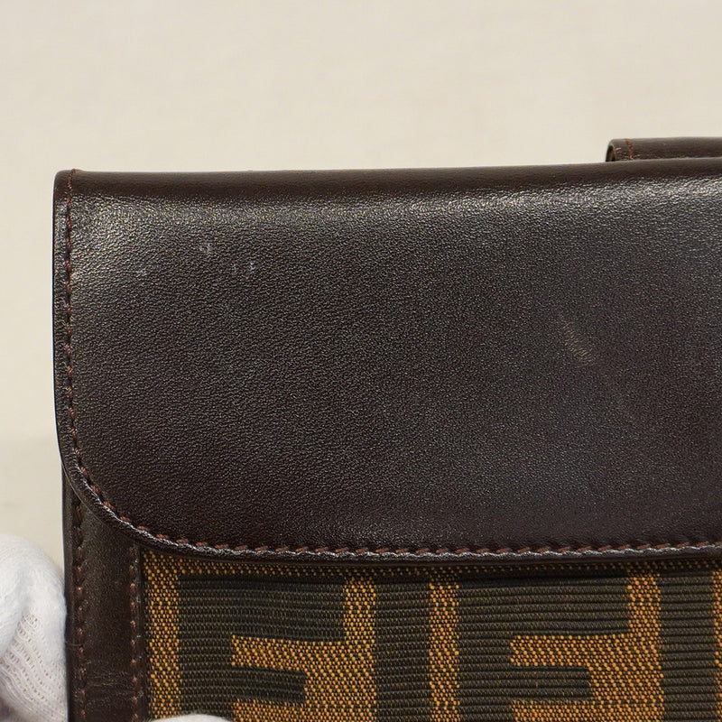 【5he5629-h】フェンディ 長財布 ズッカ ナイロンキャンバス ブラウン シルバー金具【中古】レディース