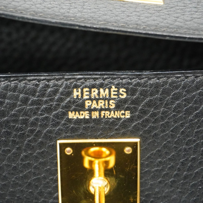 【5he5638-h】エルメス ハンドバッグ ケリー35 アルデンヌ ブラック ゴールド金具 ○Z刻印【中古】レディース