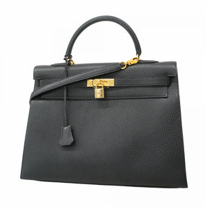 【5he5638-h】エルメス ハンドバッグ ケリー35 アルデンヌ ブラック ゴールド金具 ○Z刻印【中古】レディース