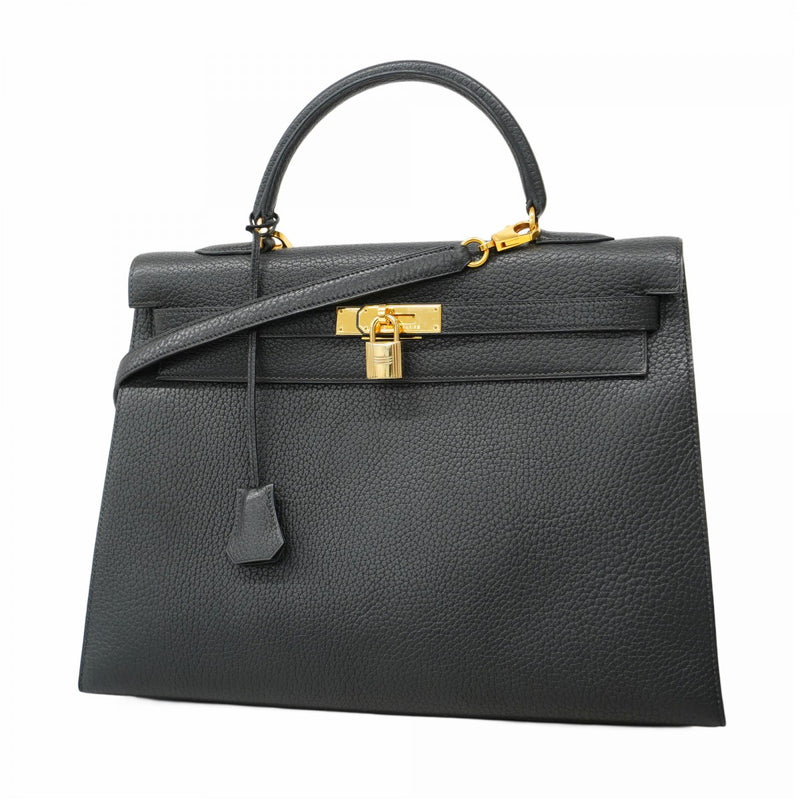 【5he5638-h】エルメス ハンドバッグ ケリー35 アルデンヌ ブラック ゴールド金具 ○Z刻印【中古】レディース