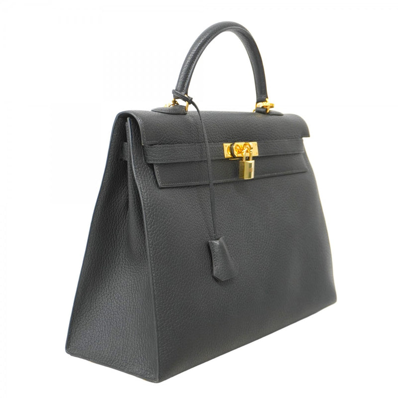 【5he5638-h】エルメス ハンドバッグ ケリー35 アルデンヌ ブラック ゴールド金具 ○Z刻印【中古】レディース