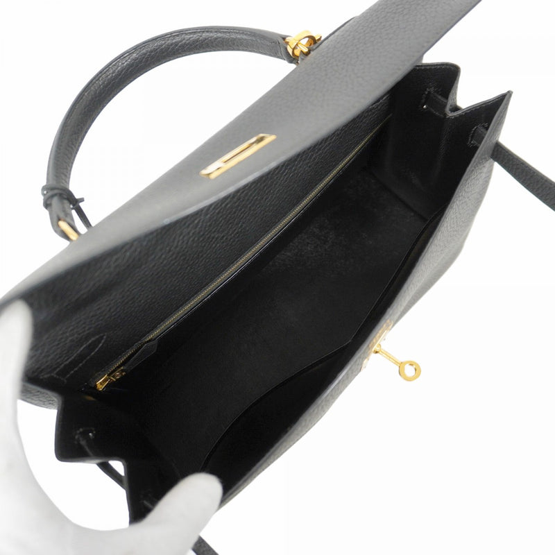 【5he5638-h】エルメス ハンドバッグ ケリー35 アルデンヌ ブラック ゴールド金具 ○Z刻印【中古】レディース