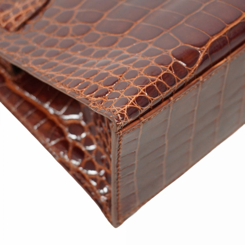 ★SALE【5he5654-g-h】エルメス ハンドバッグ ポシェットケリー アリゲーター ミール ゴールド金具 □M刻印【中古】レディース