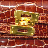 ★SALE【5he5654-g-h】エルメス ハンドバッグ ポシェットケリー アリゲーター ミール ゴールド金具 □M刻印【中古】レディース
