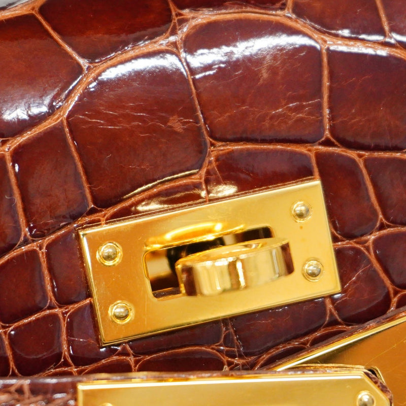 ★SALE【5he5654-g-h】エルメス ハンドバッグ ポシェットケリー アリゲーター ミール ゴールド金具 □M刻印【中古】レディース