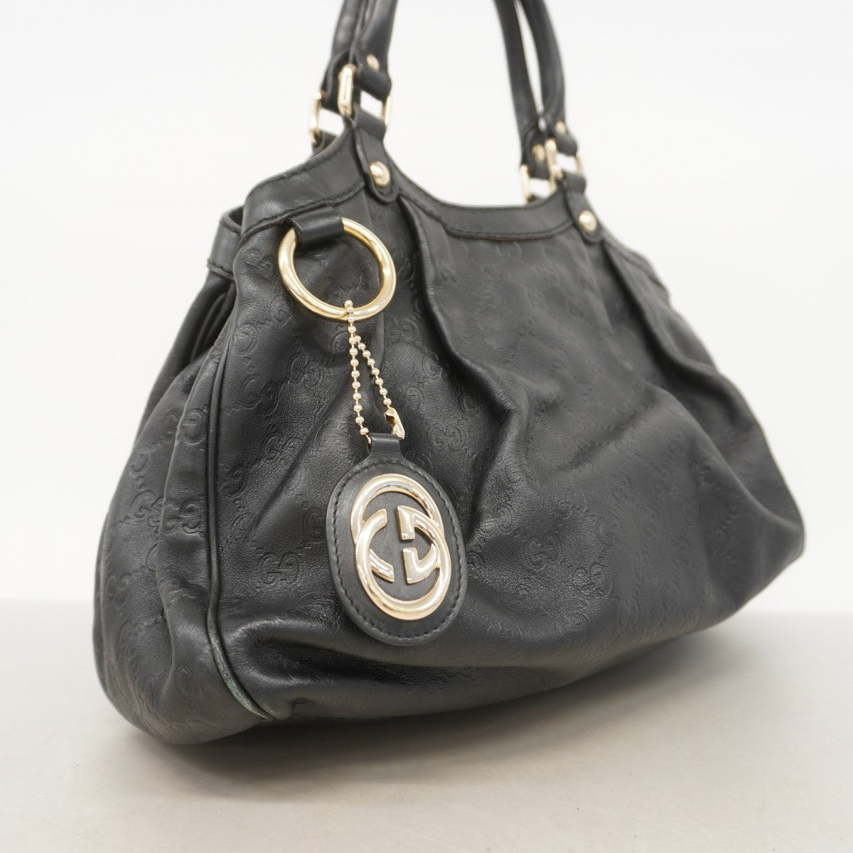 【5he5675-h】グッチ ハンドバッグ グッチシマ スーキー 211944 レザー ブラック シャンパンゴールド金具【中古】レディース