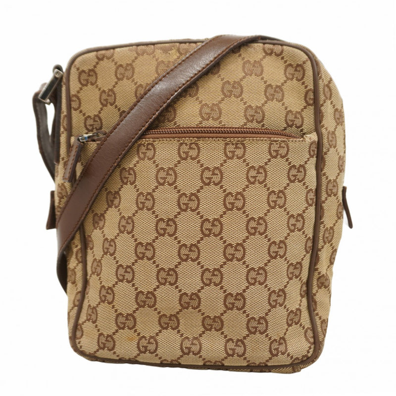 ★SALE【5he5720】グッチ ショルダーバッグ GGキャンバス 03136 キャンバス ベージュ ブラウン シルバー金具【中古】レディース