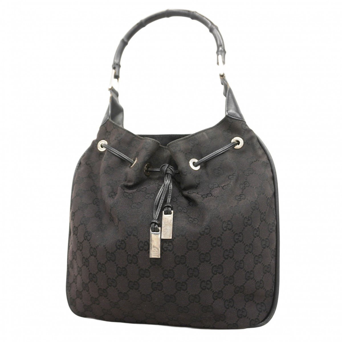 ★SALE【5he5722】グッチ ショルダーバッグ GGキャンバス バンブー 001 4033 キャンバス ブラック シルバー金具【中古】レディース