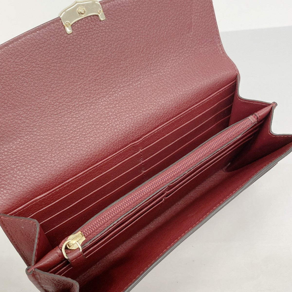 【5he5726】カルティエ 長財布 マスト レザー ボルドー ゴールド金具【中古】レディース