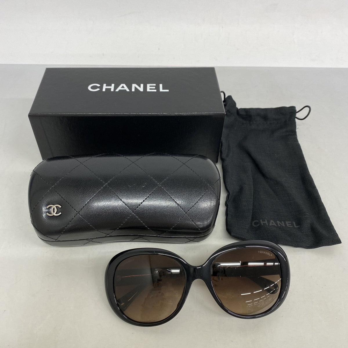 ★SALE【5he5736】シャネル サングラス 5312-A プラスチック ブラック ベージュ シルバー金具【中古】レディース