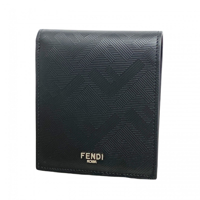 【5he5739】フェンディ 財布 シャドー レザー ブラック シルバー金具【中古】メンズ