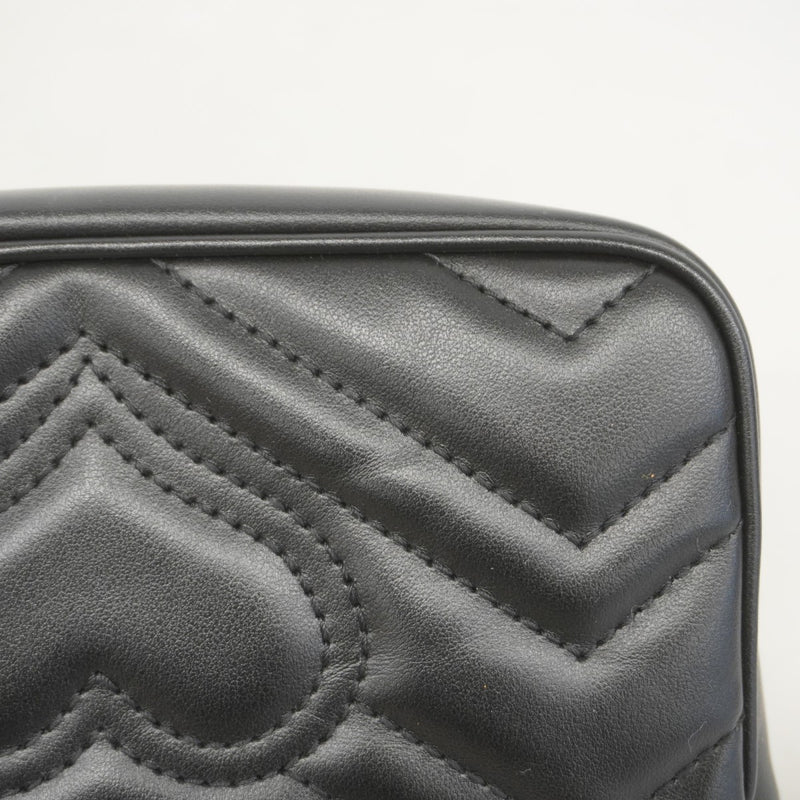 【5he5741】グッチ ショルダーバッグ GGマーモント スーパーミニバッグ 476433 レザー ブラック ゴールド金具【中古】レディース