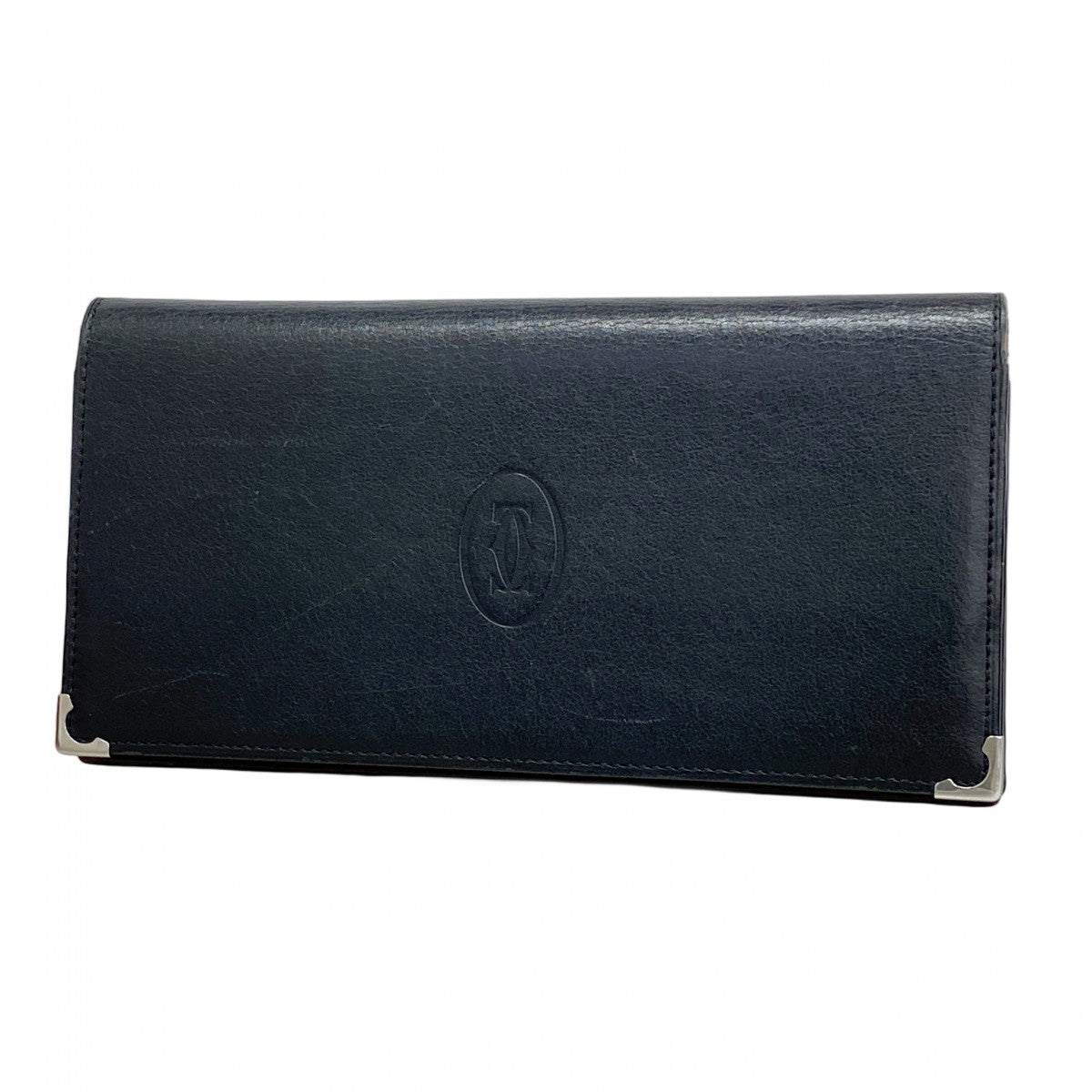 【5he5826】カルティエ 長財布 マスト レザー ブラック シルバー金具【中古】メンズ
