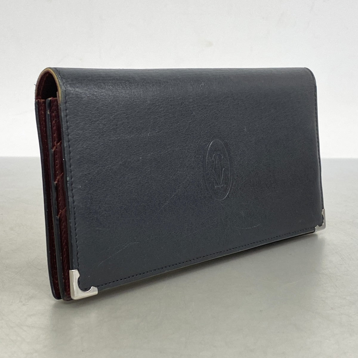 【5he5826】カルティエ 長財布 マスト レザー ブラック シルバー金具【中古】メンズ