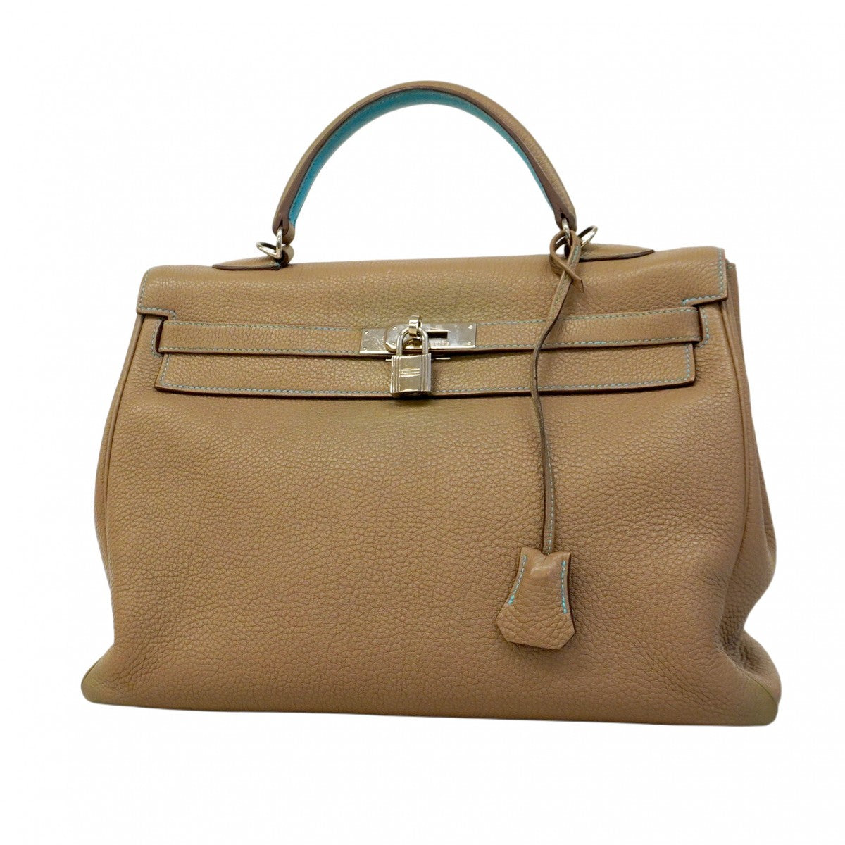 【5he5839】エルメス ハンドバッグ ケリー35 トゴ エトゥープ/ブルーアズティック シルバー金具 □N刻印【中古】レディース