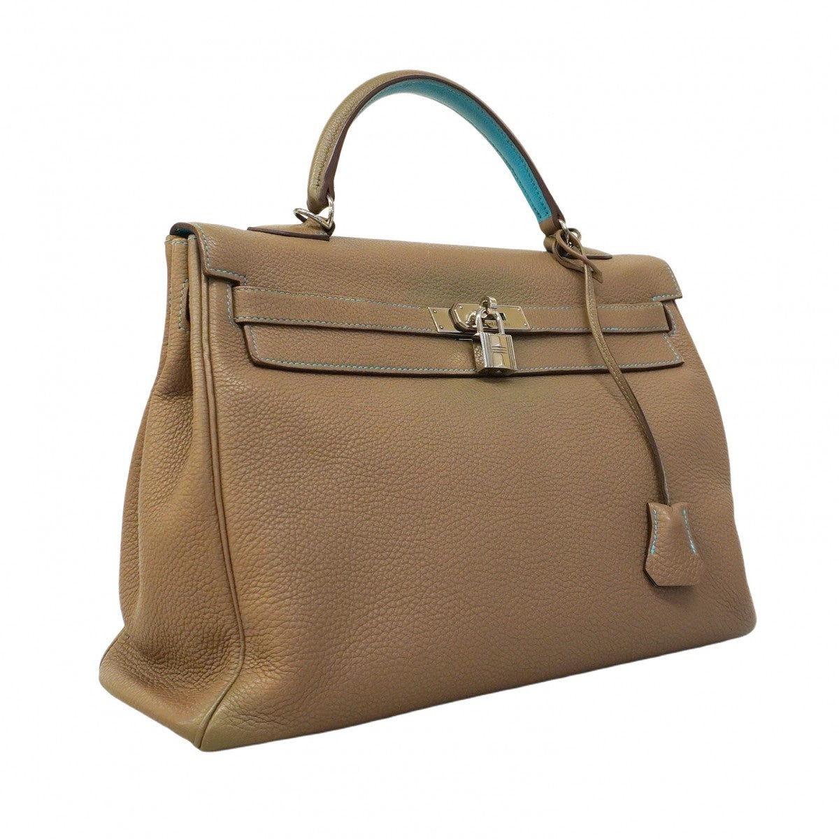 【5he5839】エルメス ハンドバッグ ケリー35 トゴ エトゥープ/ブルーアズティック シルバー金具 □N刻印【中古】レディース