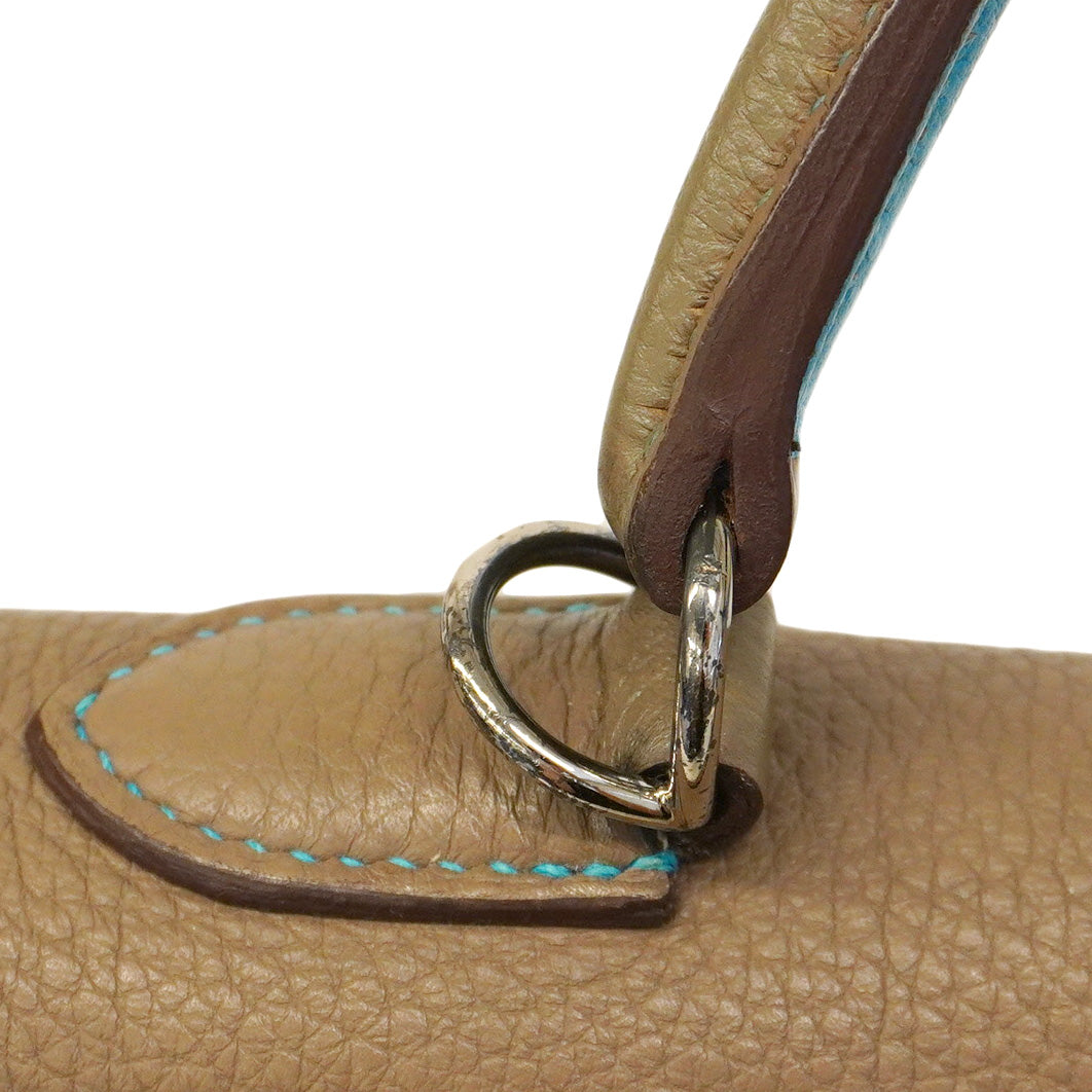 【5he5839】エルメス ハンドバッグ ケリー35 トゴ エトゥープ/ブルーアズティック シルバー金具 □N刻印【中古】レディース