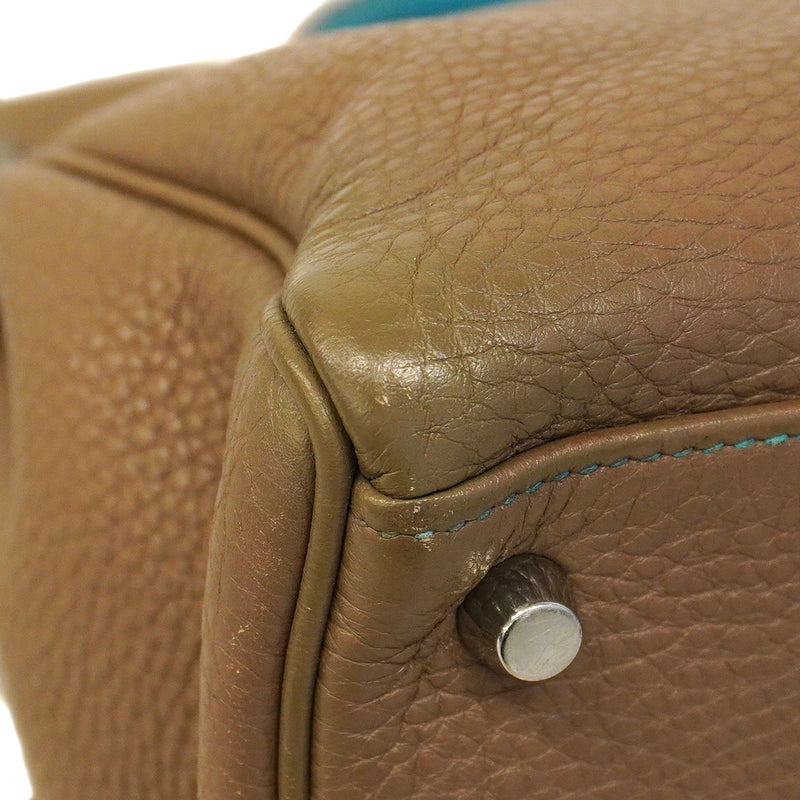 【5he5839】エルメス ハンドバッグ ケリー35 トゴ エトゥープ/ブルーアズティック シルバー金具 □N刻印【中古】レディース