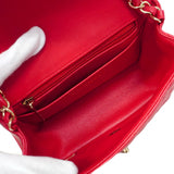 【5hf5960】シャネル ショルダーバッグ ミニマトラッセ チェーンショルダー ラムスキン レッド ゴールド金具【中古】レディース