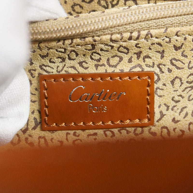 【5hf5969】カルティエ ハンドバッグ パンテール レザー ブラウン シルバー金具【中古】レディース
