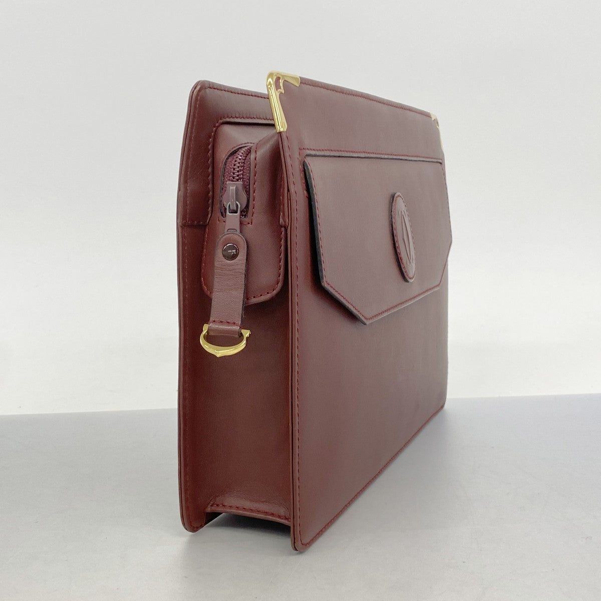 【5ia0026】カルティエ クラッチバッグ マスト レザー ボルドー ゴールド金具【中古】レディース