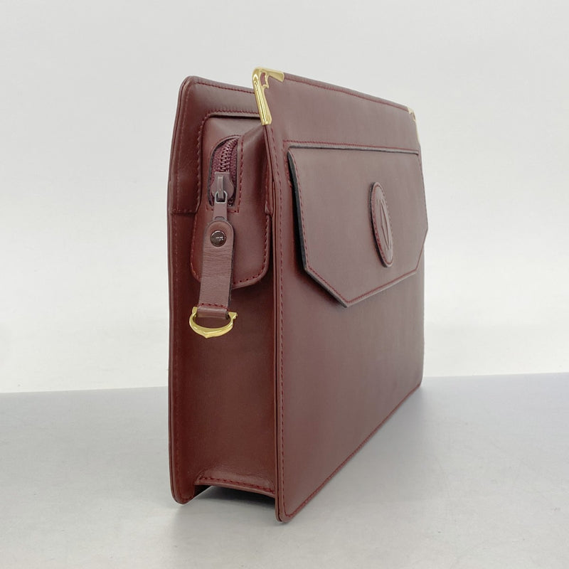 【5ia0026】カルティエ クラッチバッグ マスト レザー ボルドー ゴールド金具【中古】レディース