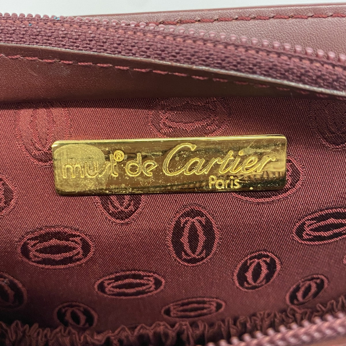 【5ia0026】カルティエ クラッチバッグ マスト レザー ボルドー ゴールド金具【中古】レディース