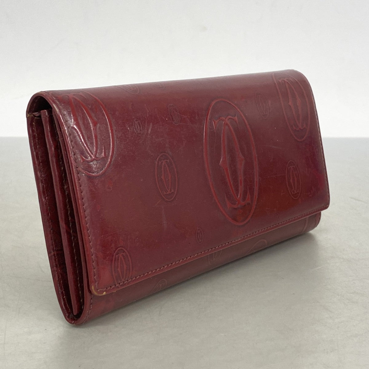 【5ia0269】カルティエ 長財布 ハッピーバースデー レザー ボルドー シルバー金具【中古】レディース