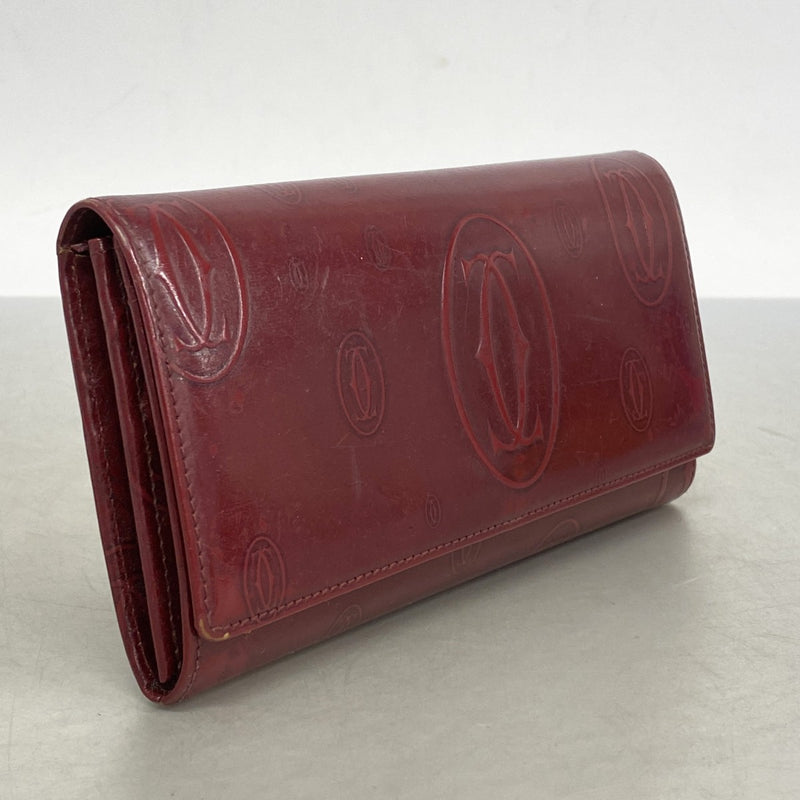 【5ia0269】カルティエ 長財布 ハッピーバースデー レザー ボルドー シルバー金具【中古】レディース