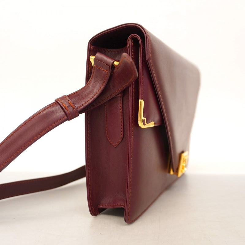 【5ia0282】カルティエ ショルダーバッグ マスト レザー ボルドー ゴールド金具【中古】レディース