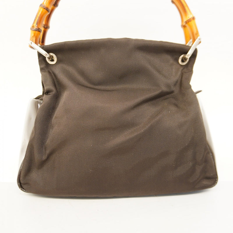 【5ia0315】グッチ ハンドバッグ バンブー 000 2865 ナイロン ブラウン シルバー金具【中古】レディース