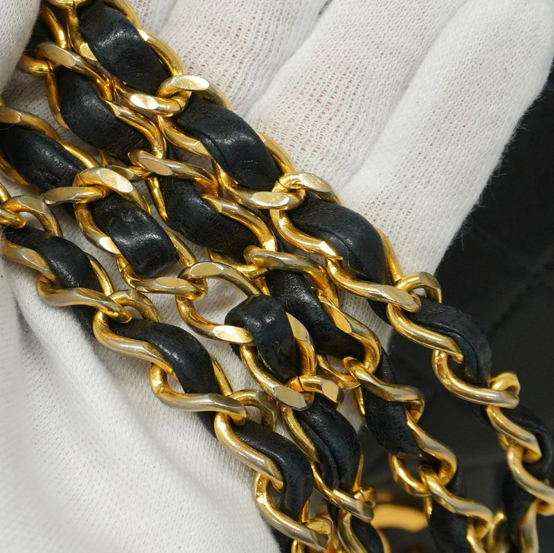 【5ia0326】シャネル ショルダーバッグ マトラッセ Wフラップ Wチェーン ラムスキン ブラック ゴールド金具【中古】レディース