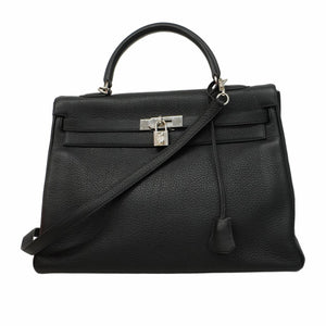 【5ia0545-h】エルメス ハンドバッグ ケリー35 トゴ ブラック シルバー金具 □G刻印【中古】レディース