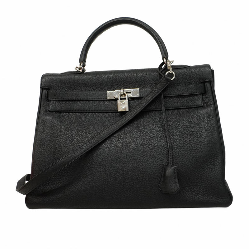 【5ia0545-h】エルメス ハンドバッグ ケリー35 トゴ ブラック シルバー金具 □G刻印【中古】レディース