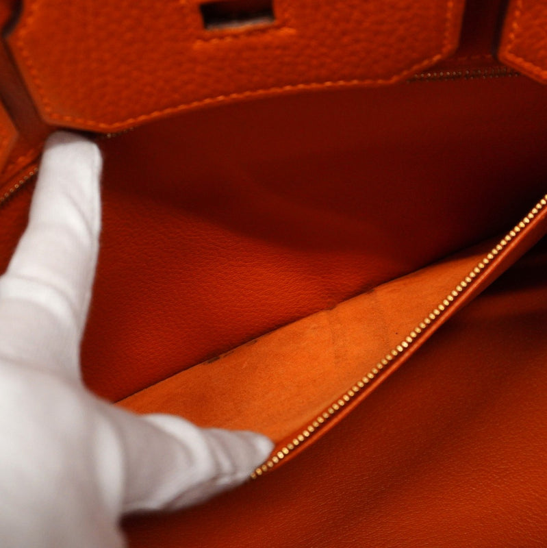 【5ia0546-h】エルメス ハンドバッグ バーキン35 トリヨンクレマンス オレンジ ゴールド金具 □I刻印【中古】レディース