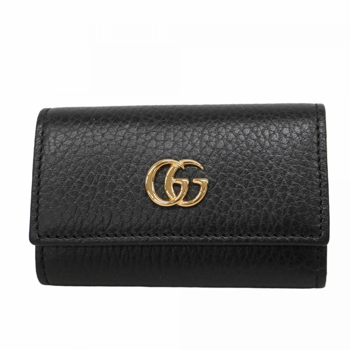 【5ia0655-h】グッチ キーケース GGマーモント 456118 レザー ブラック ゴールド金具【中古】レディース